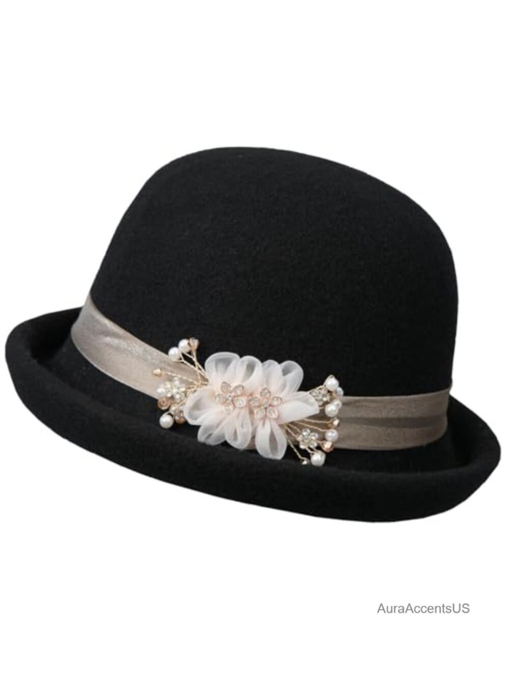 Wool Felt Floral Bucket Hat Vintage Cloche Wedding Church Hat